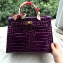 Hermes Kelly 32cm Shoulder Bag Croco Leather K32CO Purple Tl1255Sy67