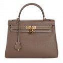 Hermes Kelly 32cm Shoulder Bag Dark Grey Original Leather K32 Gold Tl1642vX33