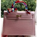 Hermes Kelly 32cm Shoulder Bag Pink Croco Leather K32CL Gold Tl1091Qu69