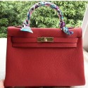 Hermes Kelly 32cm Shoulder Bag Red Calfskin Leather K32CL Gold Tl1092Yr55