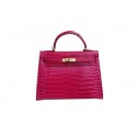 Hermes Kelly 32cm Shoulder Bag Rose Croco Patent Leather K32 Gold Tl1839MB38