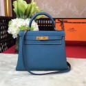 Hermes Kelly 32cm Shoulder Bag TOGO Leather KY32 Blue Tl885Jz48