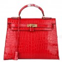 Hermes Kelly 32cm Shoulder Bags Red Iridescent Croco Leather Gold Tl1604HB29