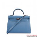 Hermes Kelly 32cm Top Handle Bag Blue Togo Leather Silver Tl1907dX32