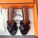 Hermes Leather Slipper HO742 Black Tl3380fw56