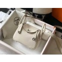 Hermes mini Lindy Original Togo Leather Bag LD19 White&Silver-Tone Metal Tl535UM91