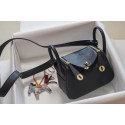 Hermes mini Lindy Togo Leather Bag LD19 black&gold-Tone Metal Tl552Ym74