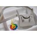 Hermes mini Lindy Togo Leather Bag LD19 grey&Silver-Tone Metal Tl547vX33