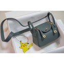 Hermes mini Lindy Togo Leather Bag LD19 light blue&gold-Tone Metal Tl542su78