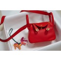 Hermes mini Lindy Togo Leather Bag LD19 red&gold-Tone Metal Tl550KX51