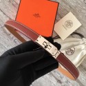 Hermes original epsom leather Kelly belt H069854 fuchsia silver plated metal Tl3510Wi77