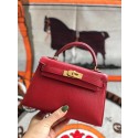 Hermes original mini Kelly chevre mysore K19CM red&Gold Metal Tl604Gh26