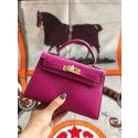 Hermes original mini Kelly chevre mysore K19CM rose&Gold Metal Tl594Ea63