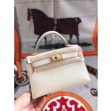 Hermes original mini Kelly chevre mysore K19CM white&Gold Metal Tl610hc46