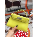 Hermes original mini Kelly chevre mysore K19CM yellow&silver Metal Tl602wn15