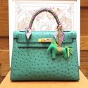 HERMES Ostrich Leather Toto Bag 1788 Green Tl897Zw99