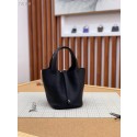 Hermes Picotin Lock 22cm Bags Original Litchi Leather HPL1048 Black Tl536DV39