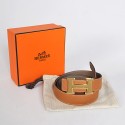 High Imitation Hermes Dark Gray Bovine Jugular Veins Belt HR1009A Gold Tl3757bg96