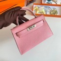 Hot Hermes Kelly 19cm Shoulder Bags Epsom Leather KL19 Silver hardware pink Tl206Nm85