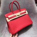 Imitation AAA Hermes Real ostrich leather birkin bag BK35 red Tl743RP55