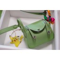Imitation Cheap Hermes mini Lindy Togo Leather Bag LD19 green&Silver-Tone Metal Tl543fV17