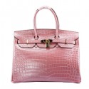 Imitation Hermes Birkin 35CM Tote Bag Light Pink Iridescent Croco Leather Gold Tl1607SU58