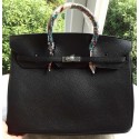 Imitation Hermes Birkin 40CM Bag Black Litchi Leather BK40 Silver Tl1118Tm92