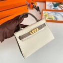Imitation Hermes Kelly 19cm Shoulder Bags Epsom Leather KL19 Gold hardware Cream&gray Tl215Nj42