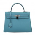 Imitation Hermes Kelly 32cm Shoulder Bag Light Blue Original Leather K32 Silver Tl1644lH78