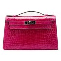 Imitation Hermes MINI Kelly 22cm Clutch Croco Leather KL22 Rose Tl1089ye39