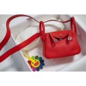 Imitation Hermes mini Lindy Togo Leather Bag LD19 red&Silver-Tone Metal Tl549lH78