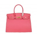 Imitation High Quality Hermes Birkin 35CM Tote Bag Pink Clemence Leather H35 Gold Tl1788Bo39