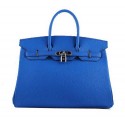 Imitation High Quality Hermes Birkin 35CM Tote Bags Blue Grainy Leather H-35 Silver Tl1423Bo39