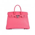 Knockoff Hermes Birkin 35CM Tote Bag Pink Grainy Leather H6089 Silver Tl1764vf92