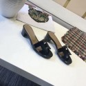 Knockoff Hermes lady leather Slipper HO814HMJ Heel high 5CM black Tl3346tU76