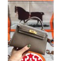 Knockoff Hermes original mini Kelly chevre mysore K19CM grey&Gold Metal Tl600Bt18