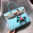 Knockoff High Quality Hermes Real ostrich leather birkin bag BK35 sky blue Tl736FA65