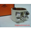 Luxury 2009 Hermes White Leather Silver Bangle 1171 Tl2862QT69