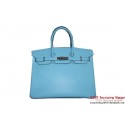 New Hermes Birkin 35CM Tote Bag Light Blue Palm Pattern Leather H6089 Silver Tl1872Uf80