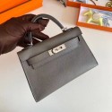 Quality Hermes Kelly 19cm Shoulder Bags Epsom Leather KL19 Silver hardware gray Tl200Vu63