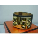 Replica Best Quality 2010 Hermes Medor Bracelet Black Leather Gold Bangle 1171 Tl2876Rf83
