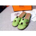 Replica Fashion Hermes Slipper Ostrich Leather HO0486 Green Tl3393HM85