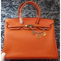 Replica Hermes Birkin 35CM Tote Bag Litchi Leather HB35GL Orange Tl1198EO56