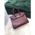 Replica Hermes Birkin Bag Original Leather Ostrich skin HBK2530 Burgundy Tl478zR45
