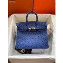 Replica Hermes Birkin Bag Original Leather Ostrich Skin HBK2530 Dark Blue Tl468EO56