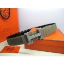Replica Hermes Calf Leather Diamond Belt HB118 Khaki Silver Tl3816KG80