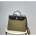 Replica Hermes Herbag 31CM Original Canvas Leather & Calfskin 48887 green&brown Tl117AP18