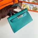 Replica Hermes Kelly 19cm Shoulder Bags Epsom Leather KL19 Silver hardware Lake blue Tl204Yn66