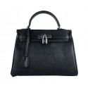 Replica Hermes Kelly 28cm Shoulder Bags Black Grainy Leather Silver Tl1570Fi42
