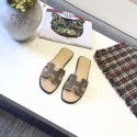 Replica Hermes lady leather fashion Slipper HO812HMJ gold Tl3351cK54